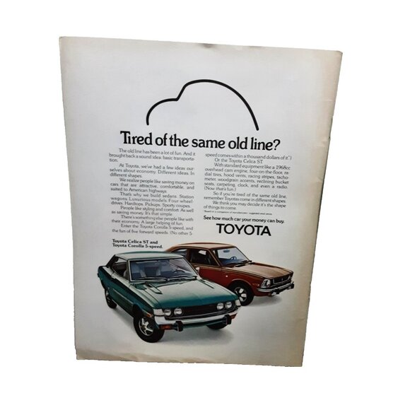 Toyota Other - 1973 Toyota Corolla 5 Speed and Celica ST Cars Print Ad Original